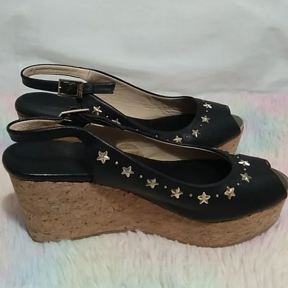 Authentic Jimmy Choo Star Studded Wedge Sandals Sz.7 or 37 Worn 1X - Picture 9 of 16